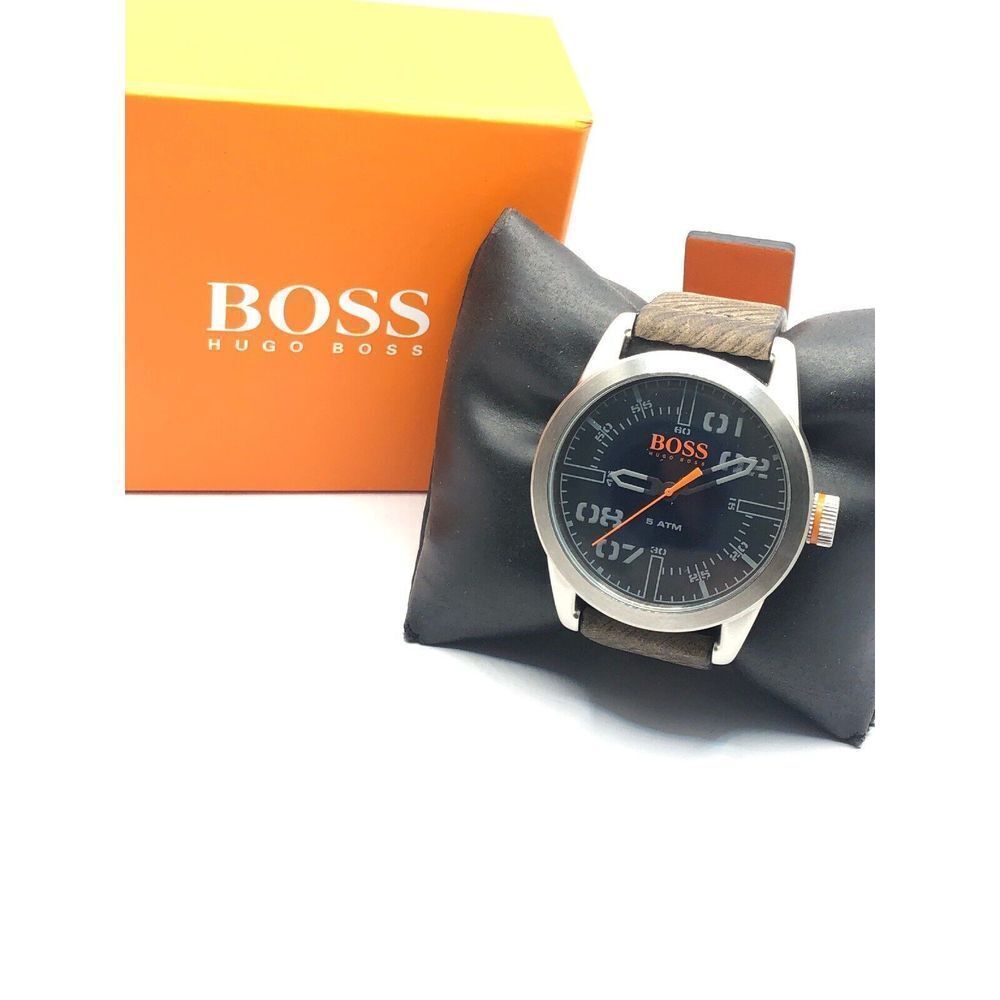 Hugo Boss HB.291.1.14.184 Unisex Brown Leather Analog Black Dial Watch HK480 - Picture 4 of 10